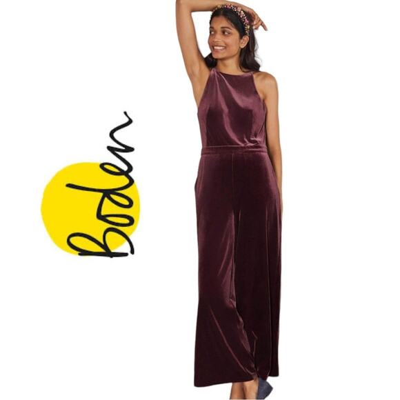 Boden Velvet Halter Jumpsuit, Deep Wisteria, Parties, Cocktails, Weddings, 6 - Picture 1 of 11